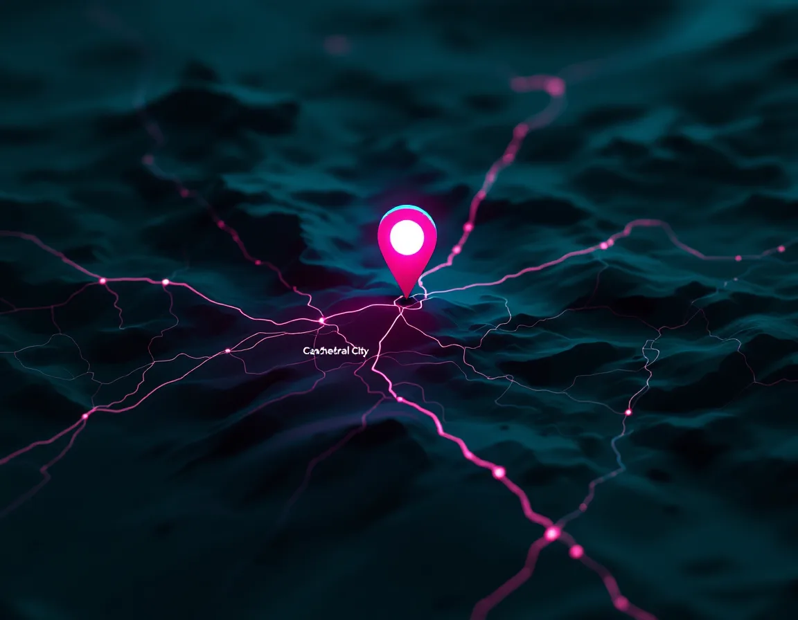 Stylized map of the Coachella Valley with a pin on Cathedral City