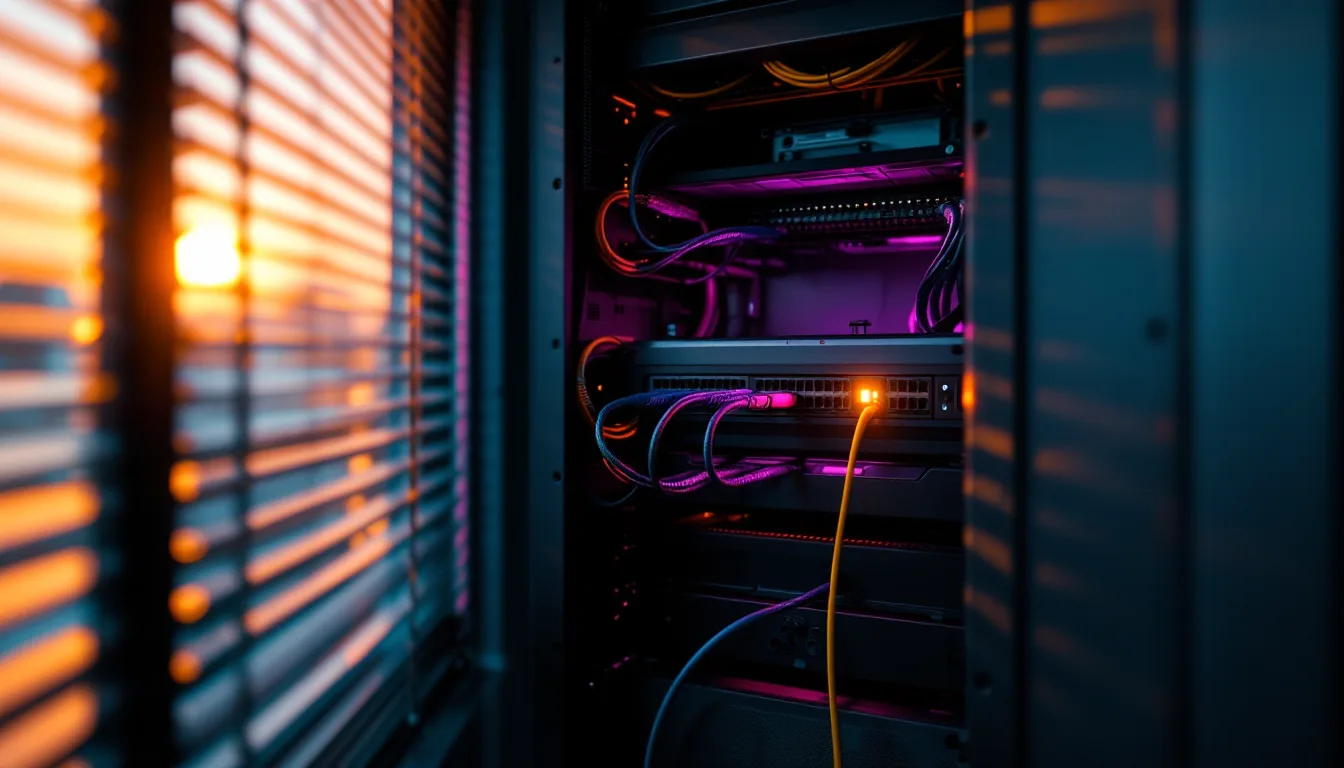 Neatly cabled server rack in a small office